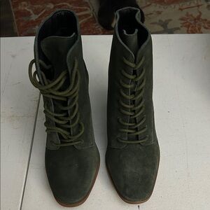Olive Green Lace-Up Ankle Boots